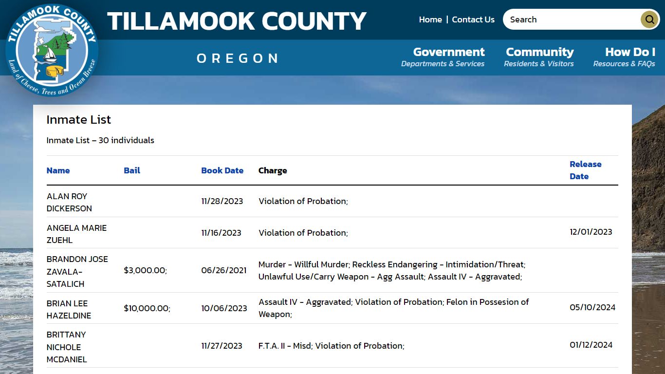 Inmate List | Tillamook County OR