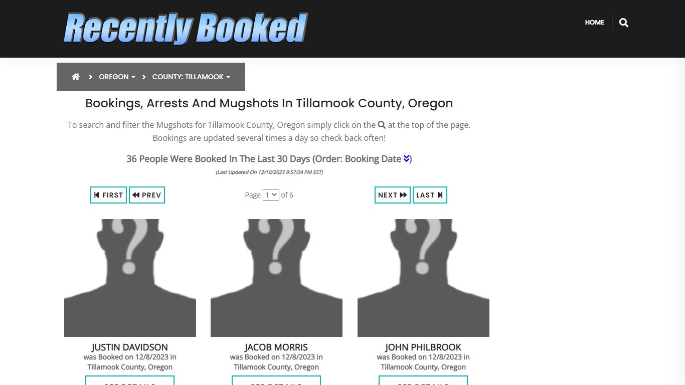 Bookings, Arrests and Mugshots in Tillamook County, Oregon